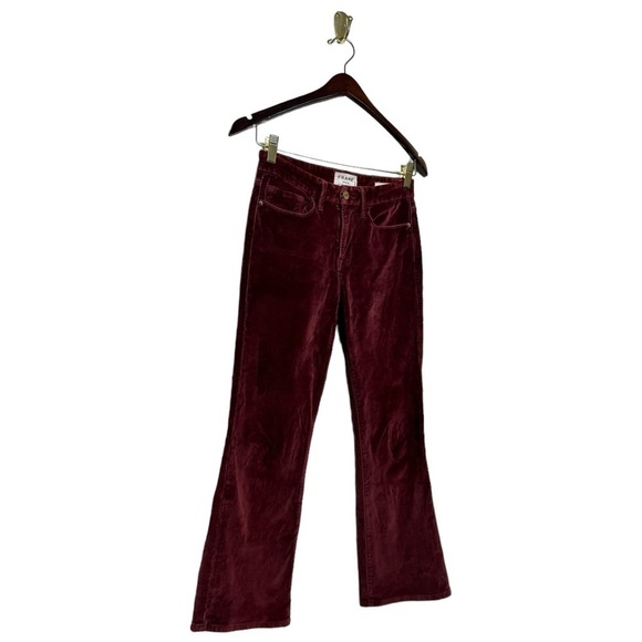 FRAME Le Crop Mini Boot Cotton-Blend Velvet Kick-Flare Pants Pinot 24 - Picture 7 of 11